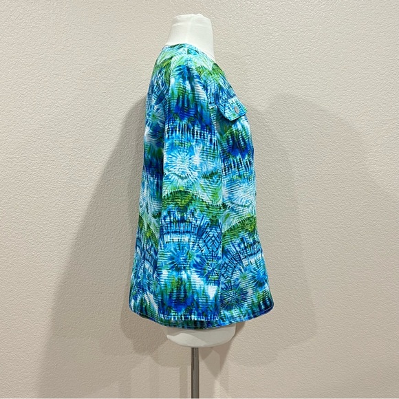 Alfred Dunner Blue Green Textured Tie Dye Shacket Size 16 - Picture 3 of 12